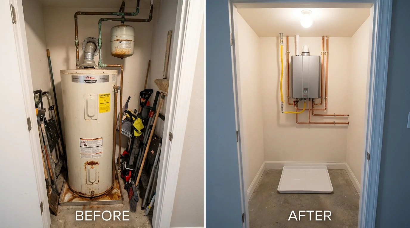 Tank water heater versus wall-mounted tankless unit comparison for Maple Heights, OH homeowners
